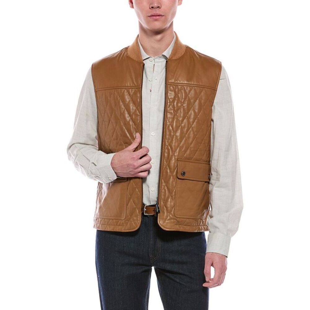 Isaia Mens Leather Vest, Brown